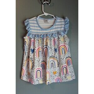 Dash of Glitter Rainbow Polka Dot Hearts Stripes Colorful Top Girls Medium